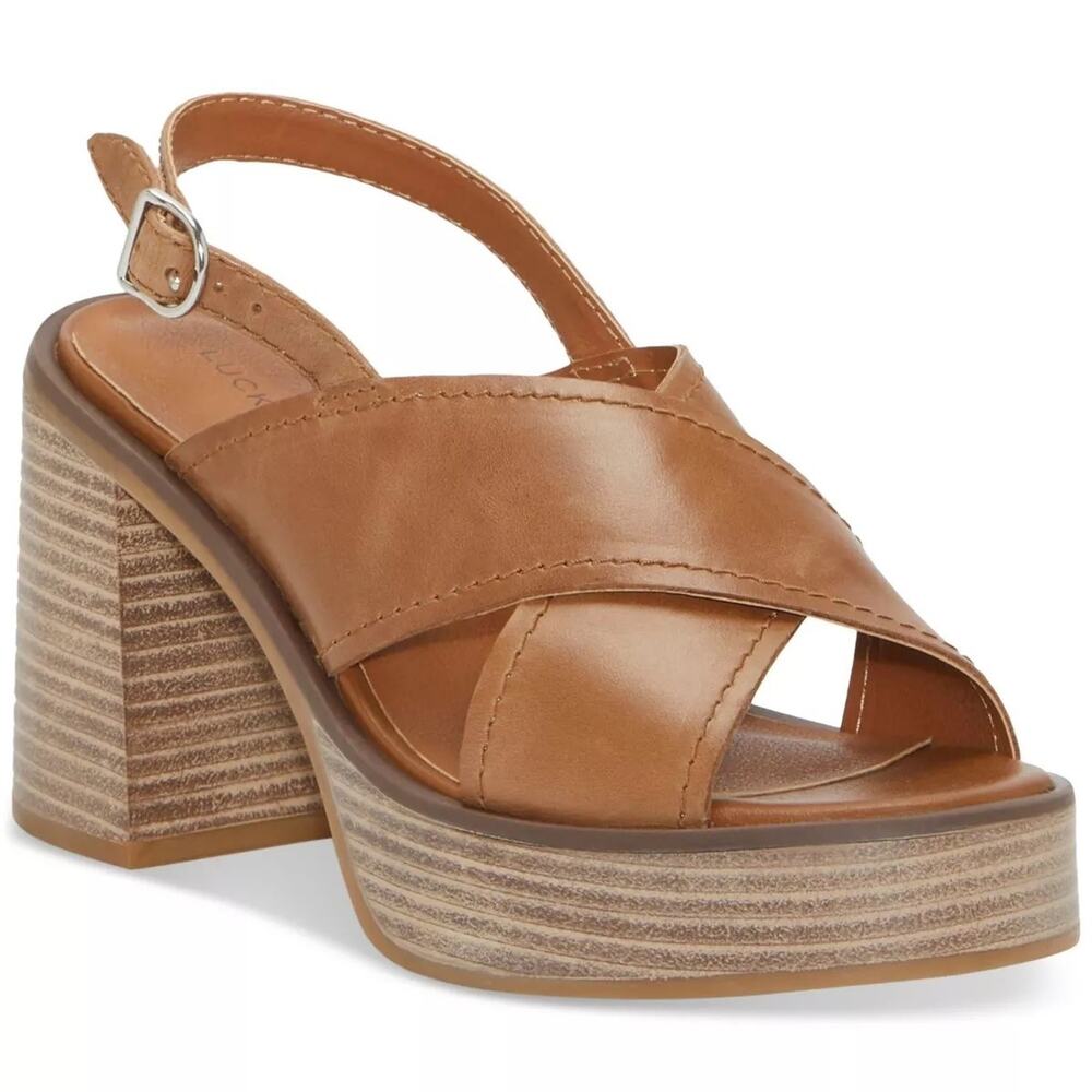Lucky Brand Women Delmie Slingback Platform Sandals Size US 7M Tan Leather